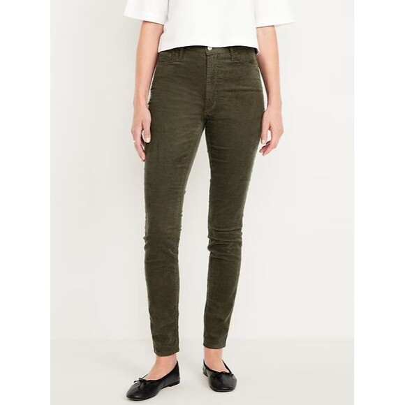 Old Navy Rockstar Super Skinny Corduroy Pants Women 12 Tall Green Ankle NEW - Picture 1 of 11